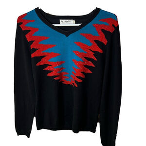 La Monte Italy vintage abstract rhinestone wool sweater size Large *note flaw
